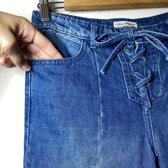 ULLA JOHNSON Alex Lace Up Mid Rise Ankle Length Jeans Medium Wash Sz 2 - Picture 8 of 15